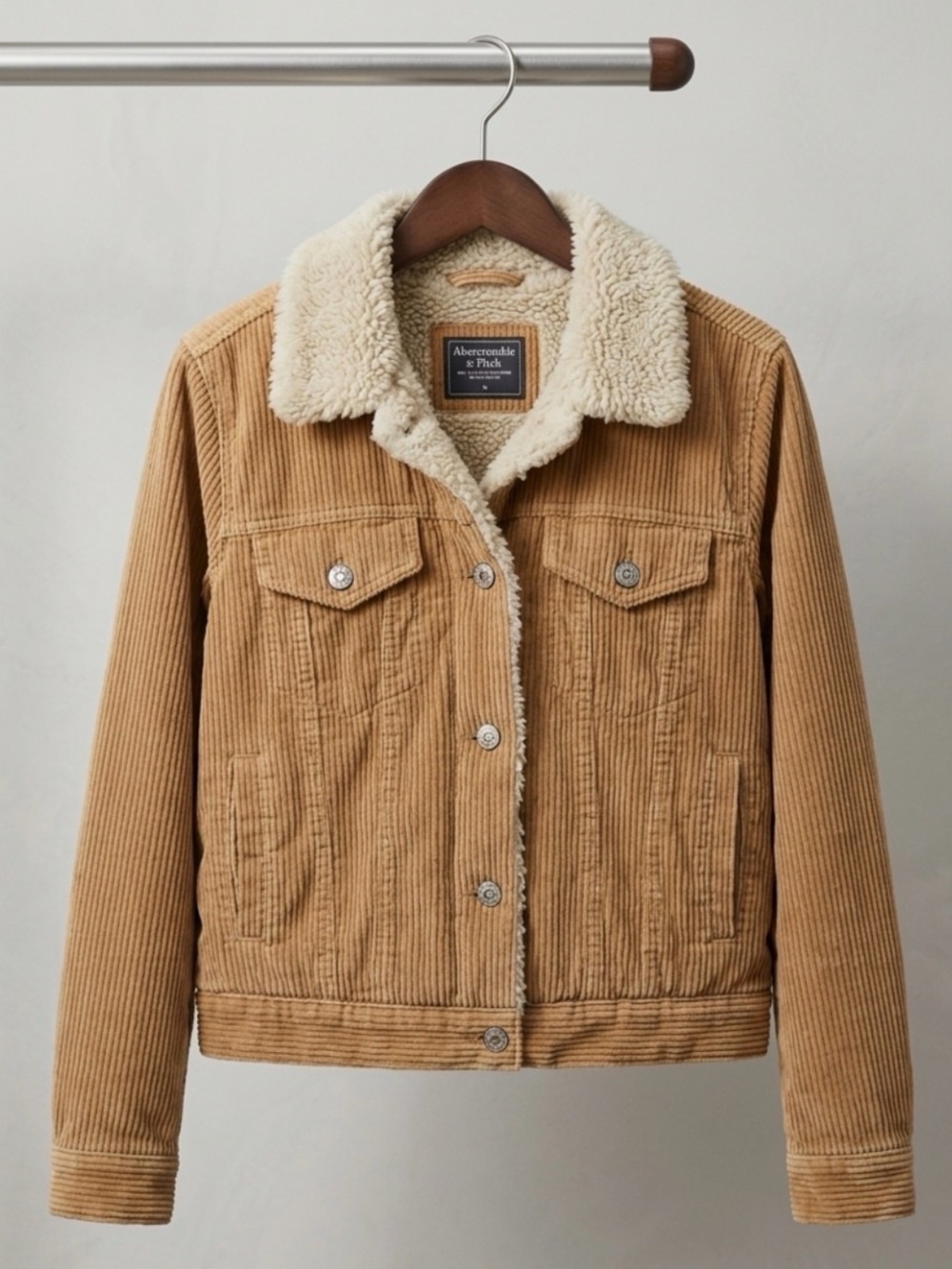 Y2K vintage Abercrombie S Corduroy fall Sherpa trucker Jacket coat in Camel